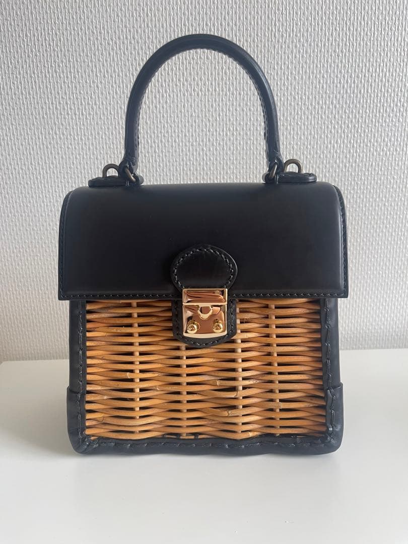 カーフ・ハンドバッグSカーフレザー×紅藤BLACK 2023 エバゴスかごバッグ