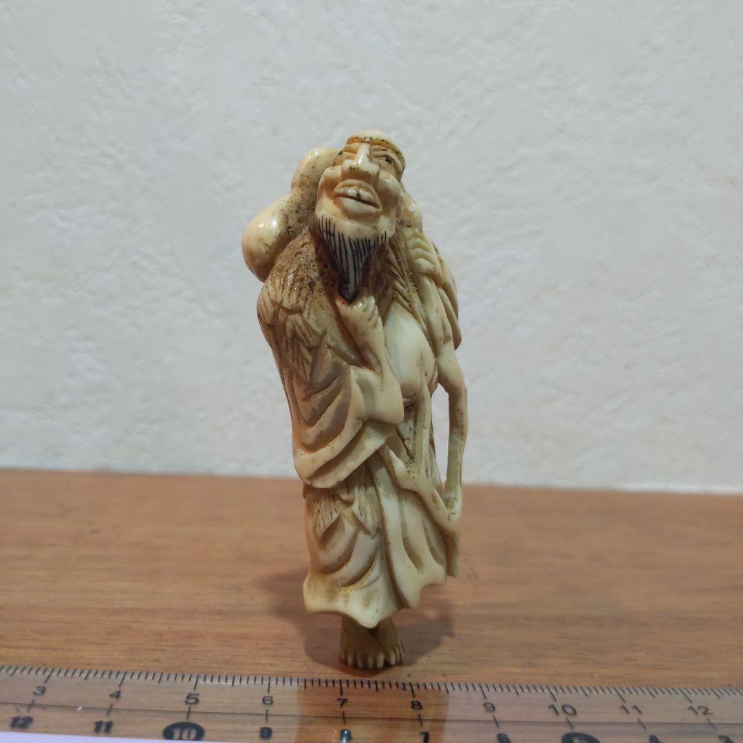 時代提物 根付 天然素材【瓢箪仙人】高さ約7.8cm 横幅約3.5cm 重34ｇ