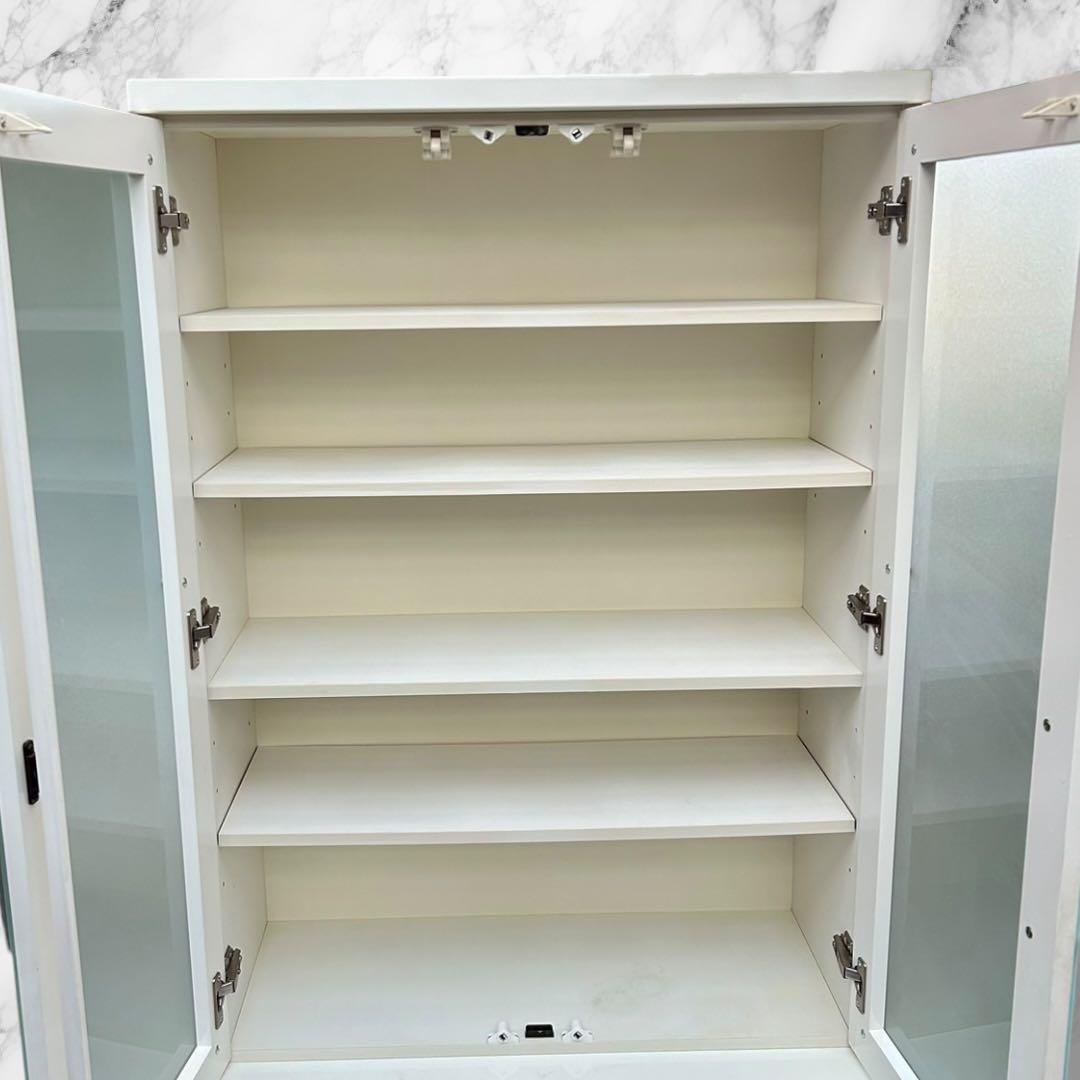 【大容量ホワイト食器棚】幅約80cm／高さ約205cm／キッチンボード