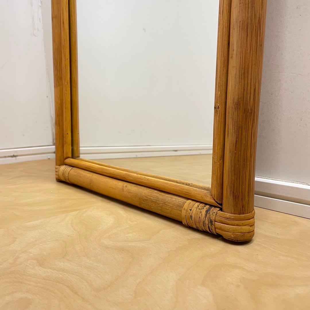 籐ラタン 大型ミラー 鏡 壁掛け アーチ型 全身 姿見 アンティーク ビンテージ