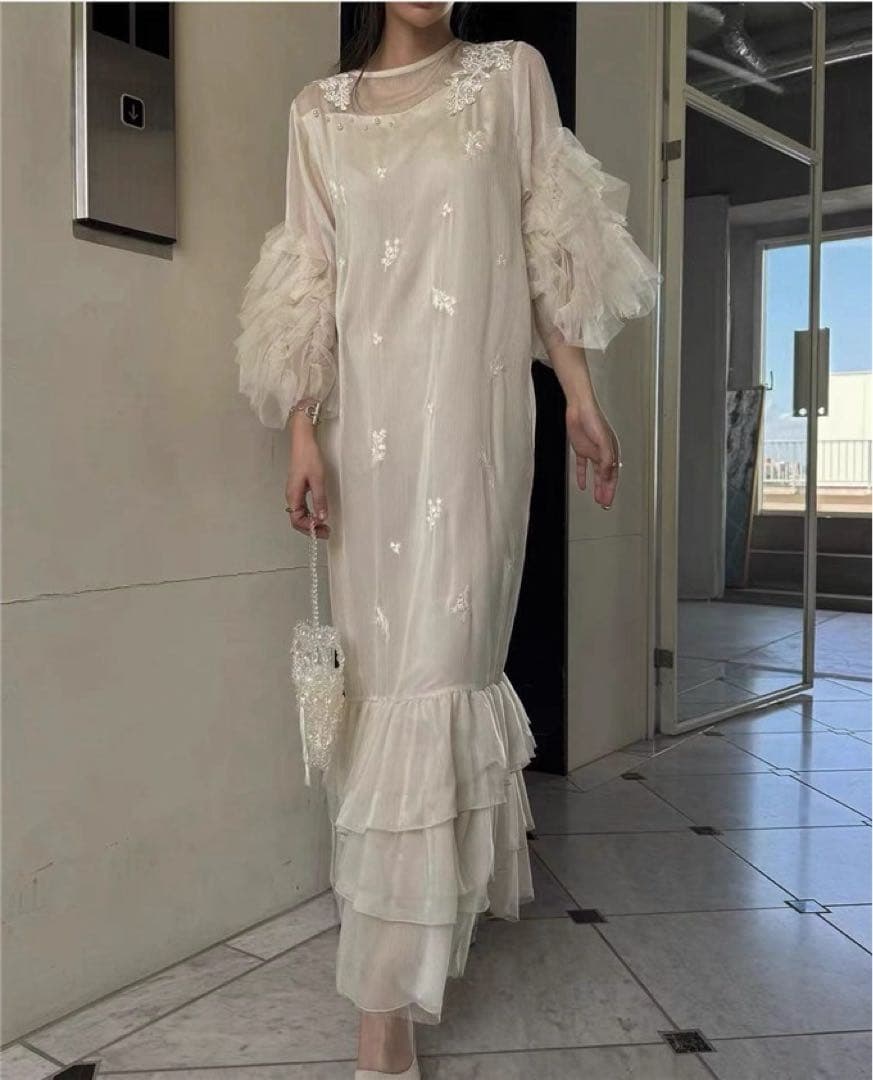 スーツ・フォーマル・ドレス hem tiered volume sleeve embroidery OP