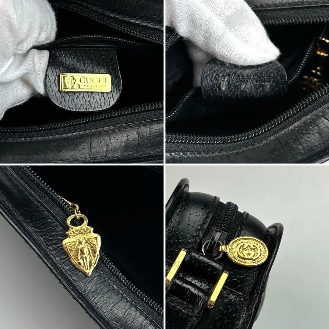 【美品】グッチ　インターロッキング　ショルダーバッグ　GG　エンボス　レザー　黒