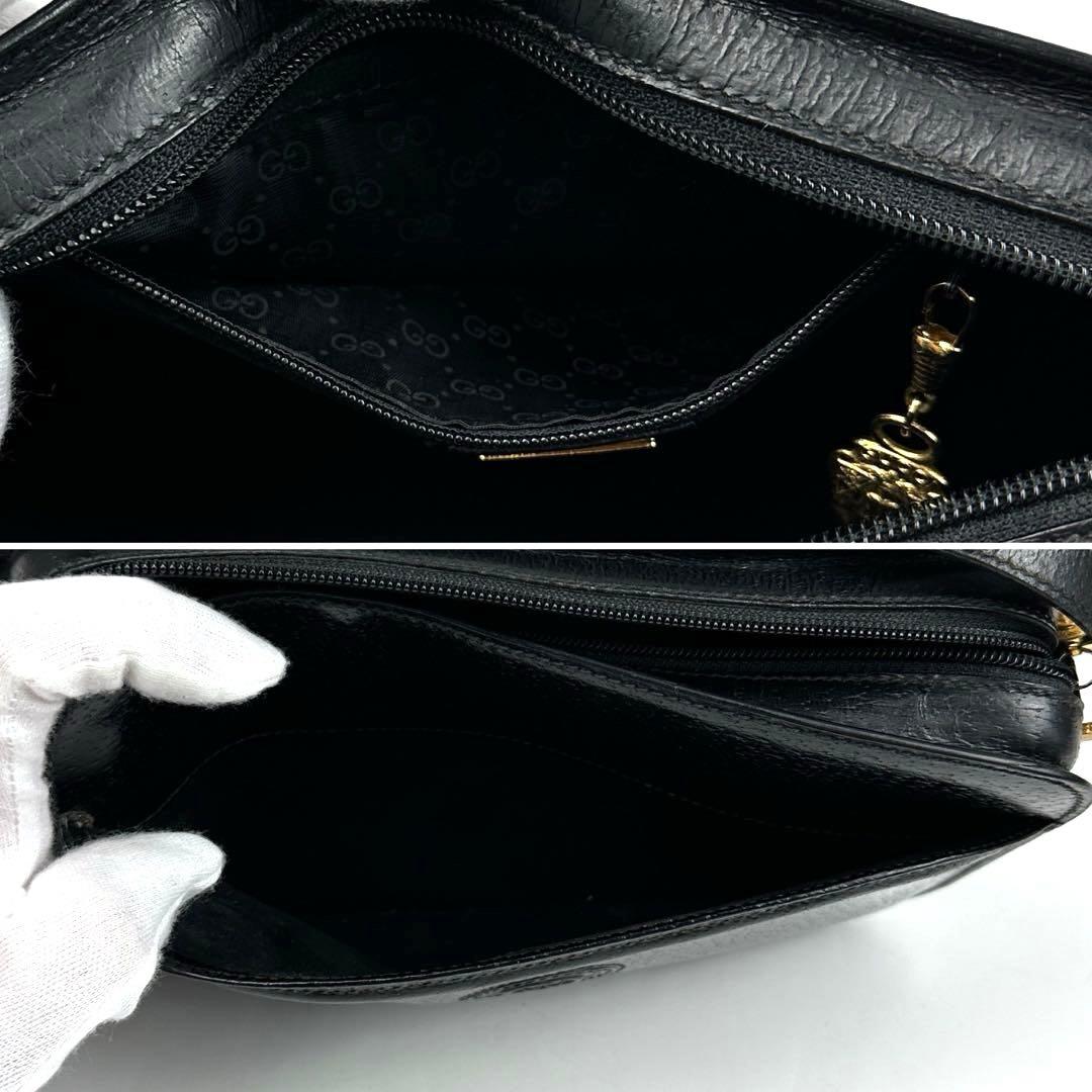 【美品】グッチ　インターロッキング　ショルダーバッグ　GG　エンボス　レザー　黒