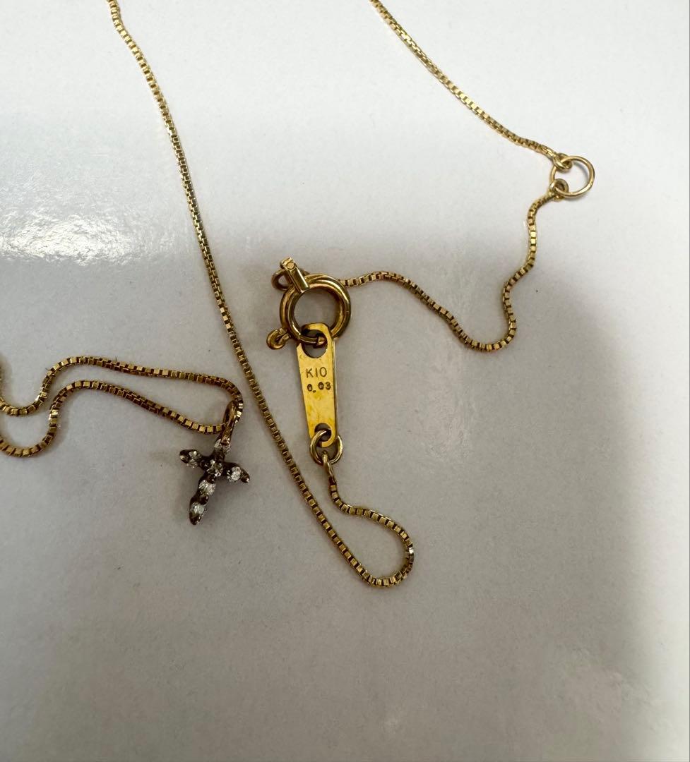 【美品】vielle 十字架ネックレス ダイヤモンド付き　K10純金