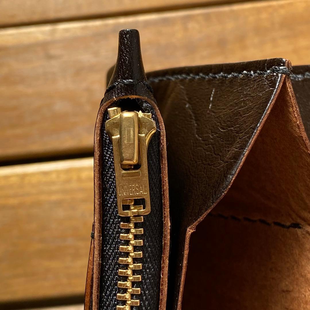 【茶芯・馬革】トラッカーウォレット　ブラック　フラップ短め