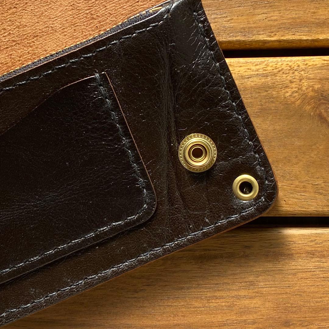 【茶芯・馬革】トラッカーウォレット　ブラック　フラップ短め