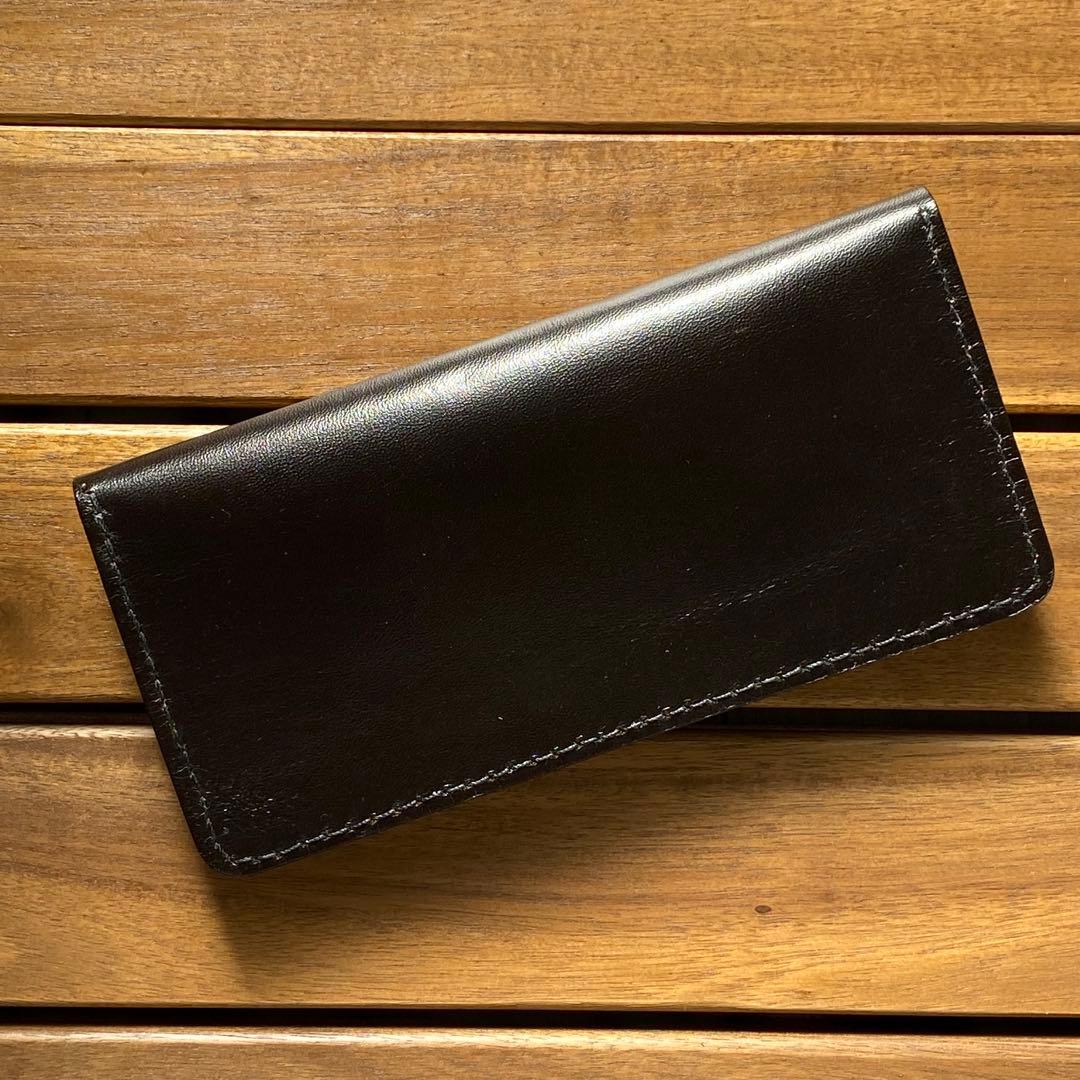 【茶芯・馬革】トラッカーウォレット　ブラック　フラップ短め