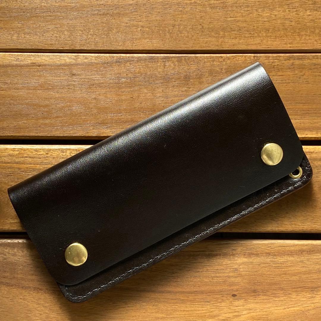【茶芯・馬革】トラッカーウォレット　ブラック　フラップ短め