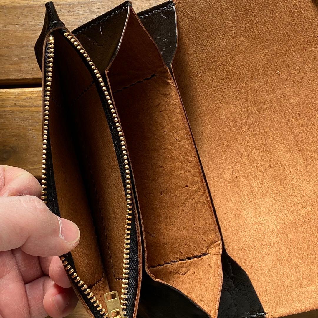 【茶芯・馬革】トラッカーウォレット　ブラック　フラップ短め