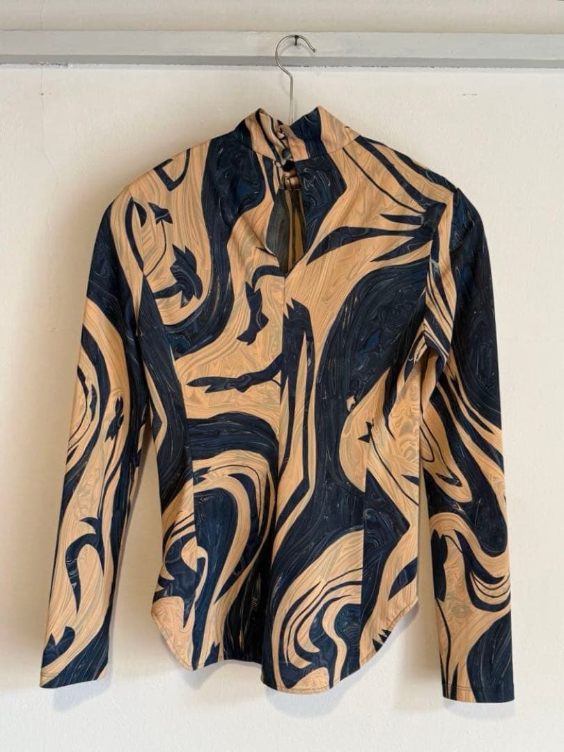 トップス Marble Print Jersey High Neck Top