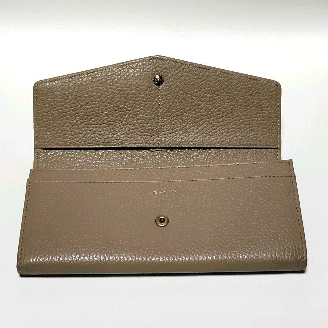 付属品有り✨　アニエスベー　長財布　グレージュ　シボ革　フラップ式　金具ロゴ