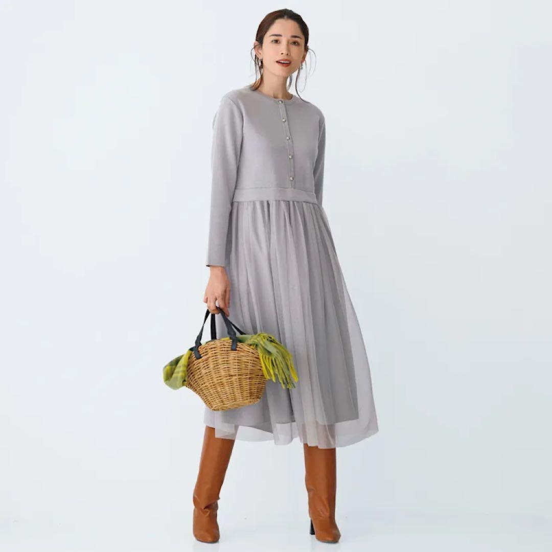 タグ付き未使用★dinos 前後2ウェイ チュールドッキング ニットワンピース