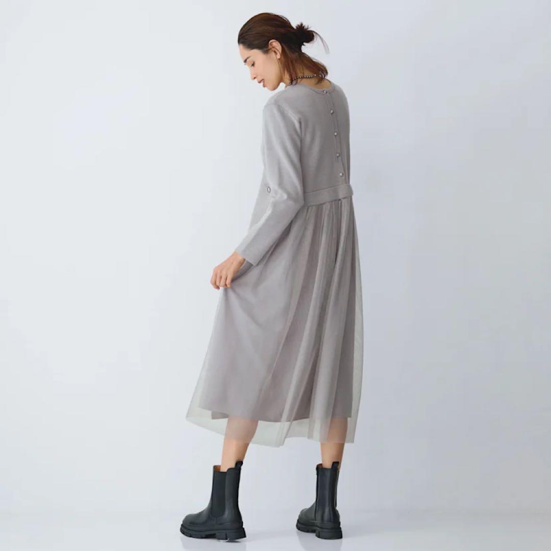 タグ付き未使用★dinos 前後2ウェイ チュールドッキング ニットワンピース