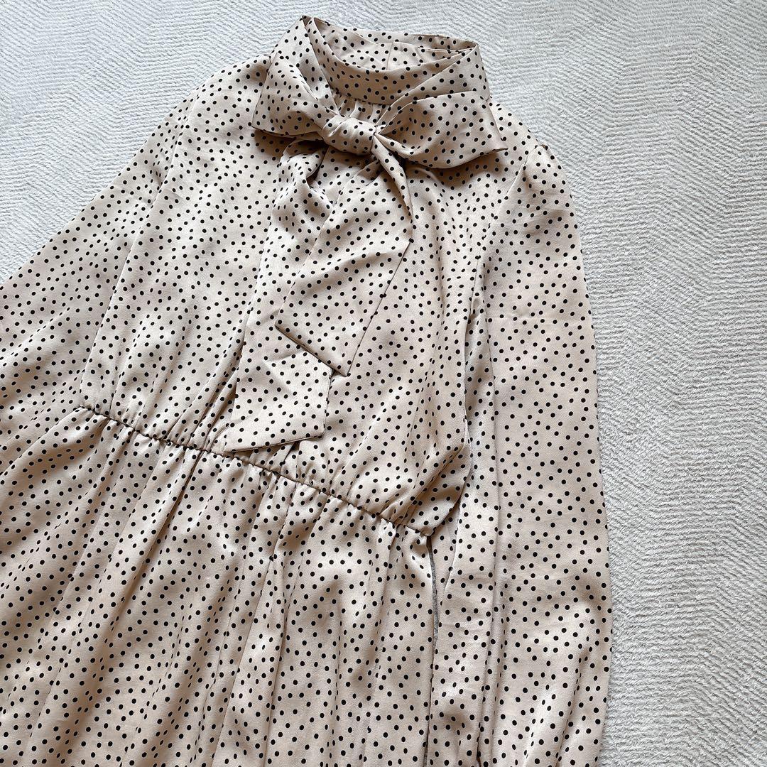 美品✨アナイ現行　サテンドット ボウタイワンピース　2way　36