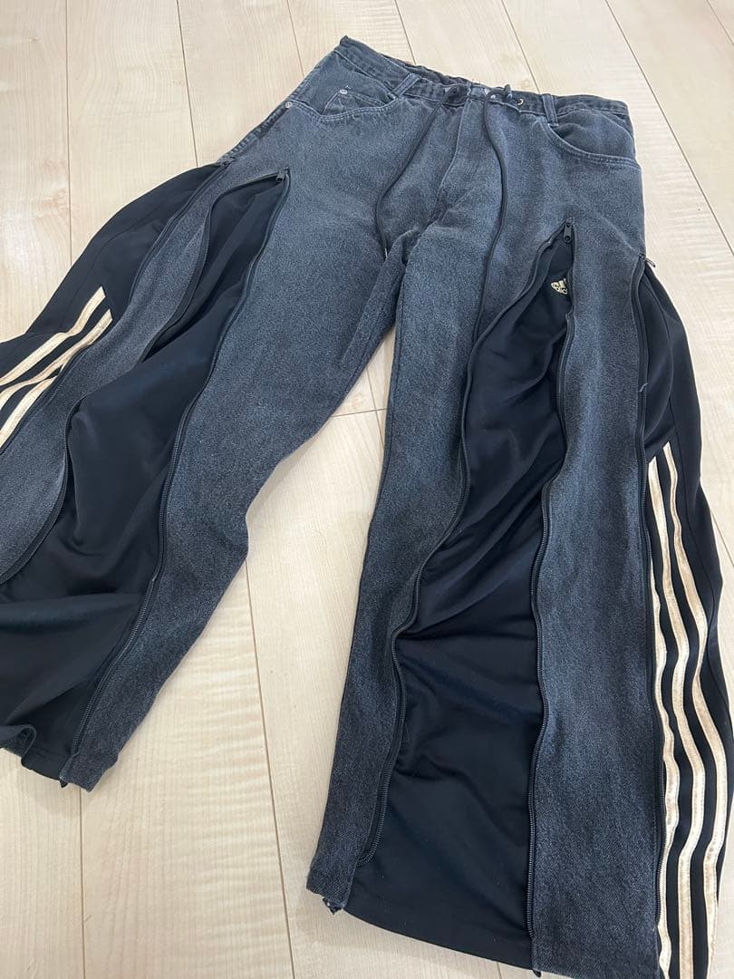 Wrangler adidas デニム ワイド　 古着　リメイク　再構築　一点物