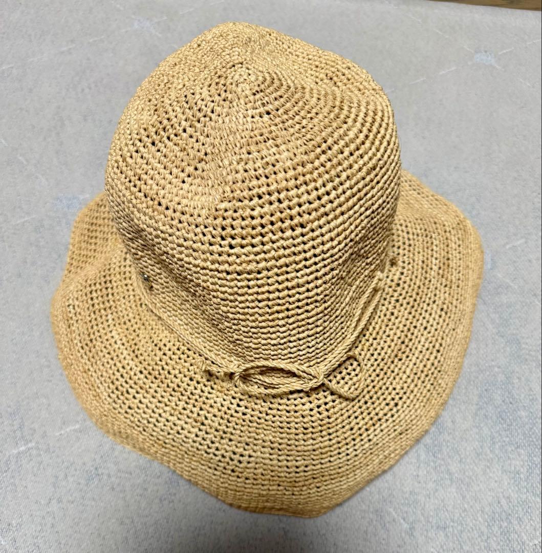 HELENKAMINSKIベージュ 麦わら帽子 リボン付き美品