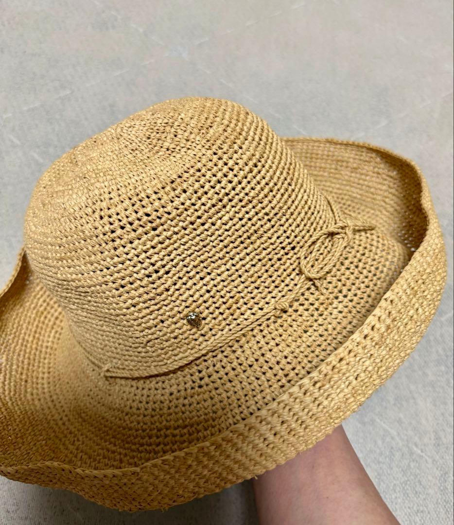 HELENKAMINSKIベージュ 麦わら帽子 リボン付き美品
