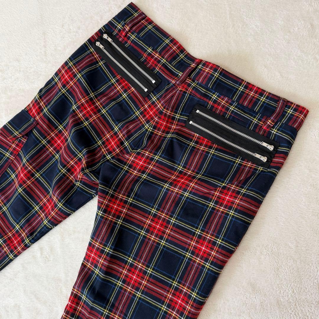 美品✨666 ボンテージパンツ タータンチェック ジップ パンク 日本製　レッド
