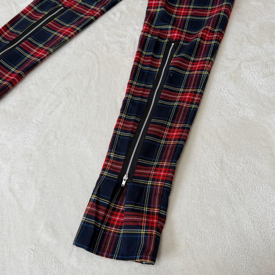 美品✨666 ボンテージパンツ タータンチェック ジップ パンク 日本製　レッド