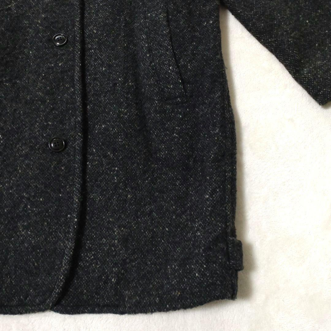 ネストローブ　ステンカラーコート　ウール100　ボックス型　ブラック系ミックス