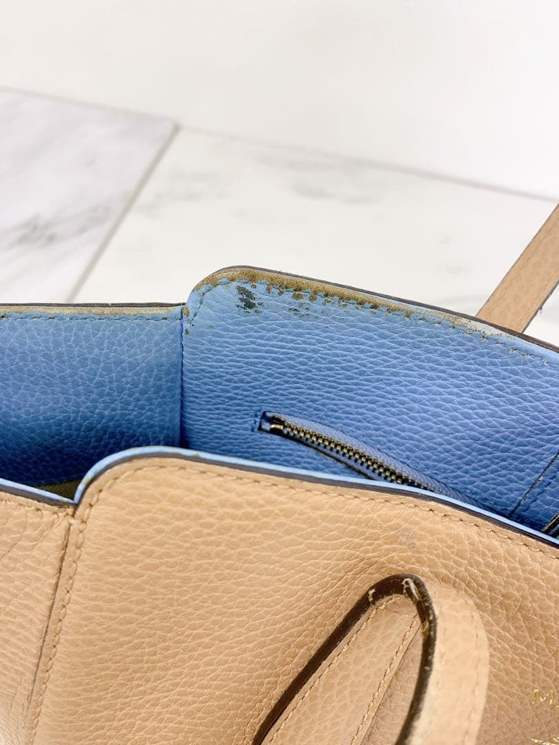 ＋グッチ　スウィング　バイカラー　トートバッグ　カーフスキン　レザー　ブラウン