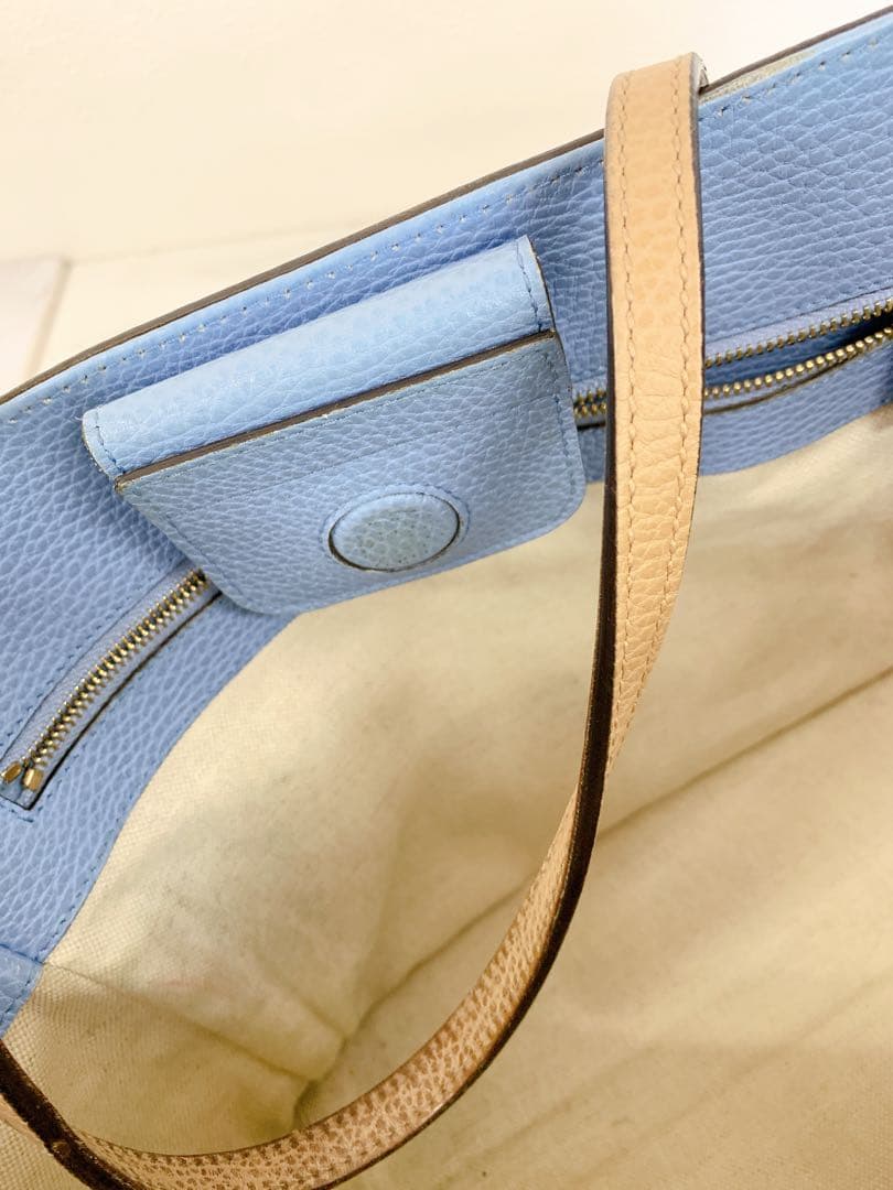 ＋グッチ　スウィング　バイカラー　トートバッグ　カーフスキン　レザー　ブラウン