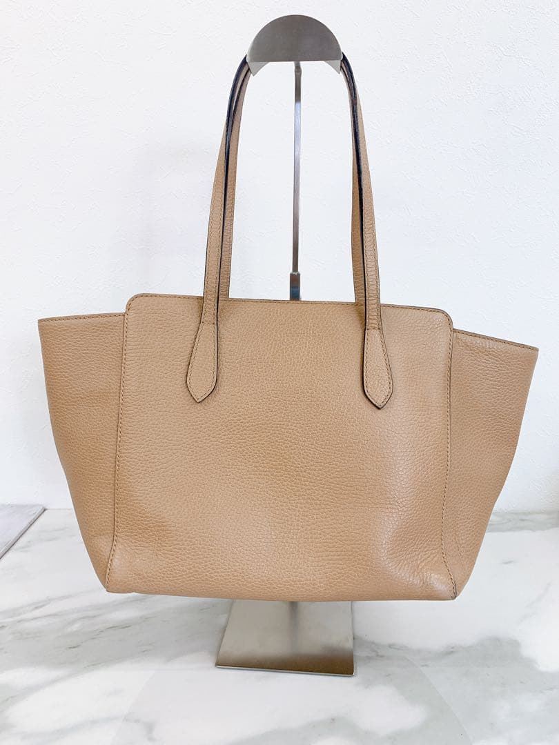 ＋グッチ　スウィング　バイカラー　トートバッグ　カーフスキン　レザー　ブラウン