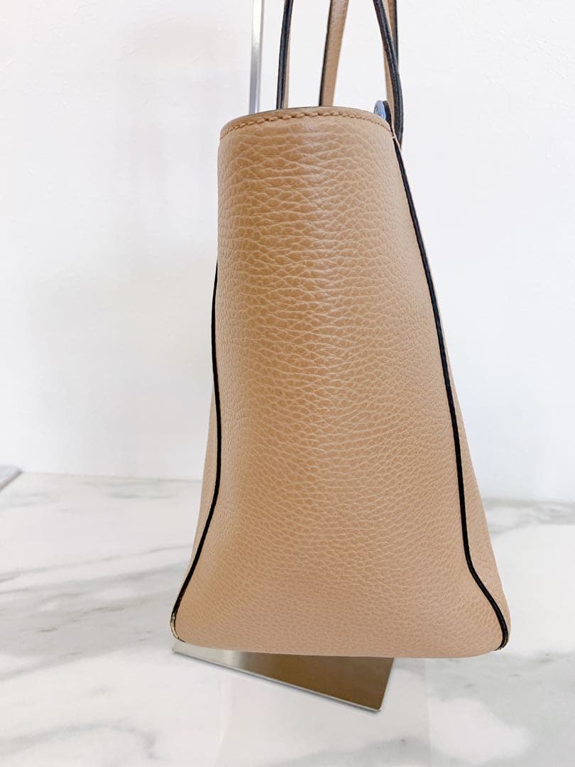 ＋グッチ　スウィング　バイカラー　トートバッグ　カーフスキン　レザー　ブラウン