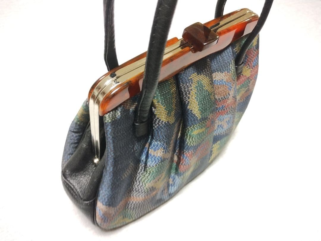 大島紬リメイク　花柄ネイビー コートと、 大島紬　ハンドバッグのセット