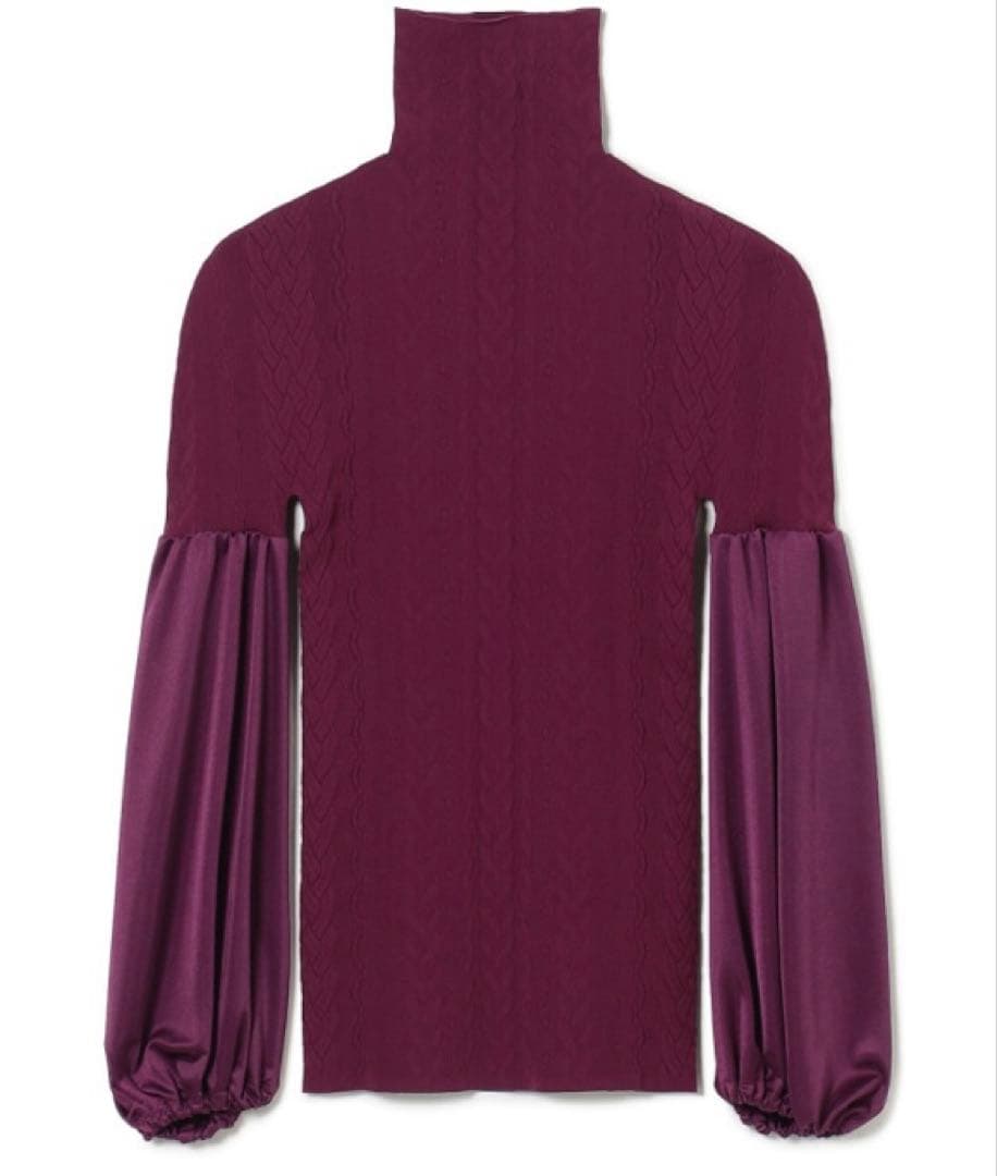 チャコット　ノーソーイングニット　ドレープスリーブハイネックトップ　プラム　③