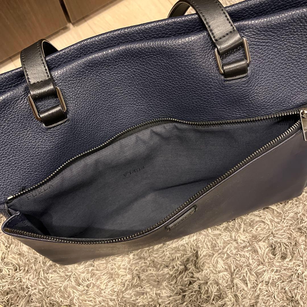 極美品　FURLA レア　ネイビー レザー トートバッグ　ビジネス