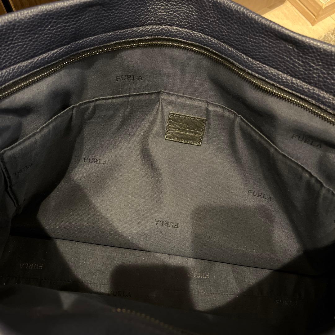 極美品　FURLA レア　ネイビー レザー トートバッグ　ビジネス