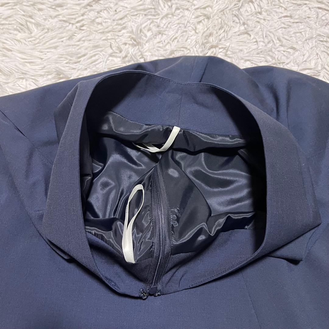 ネイビー ビジネススーツ ニューヨーカー　ノーカラースーツ