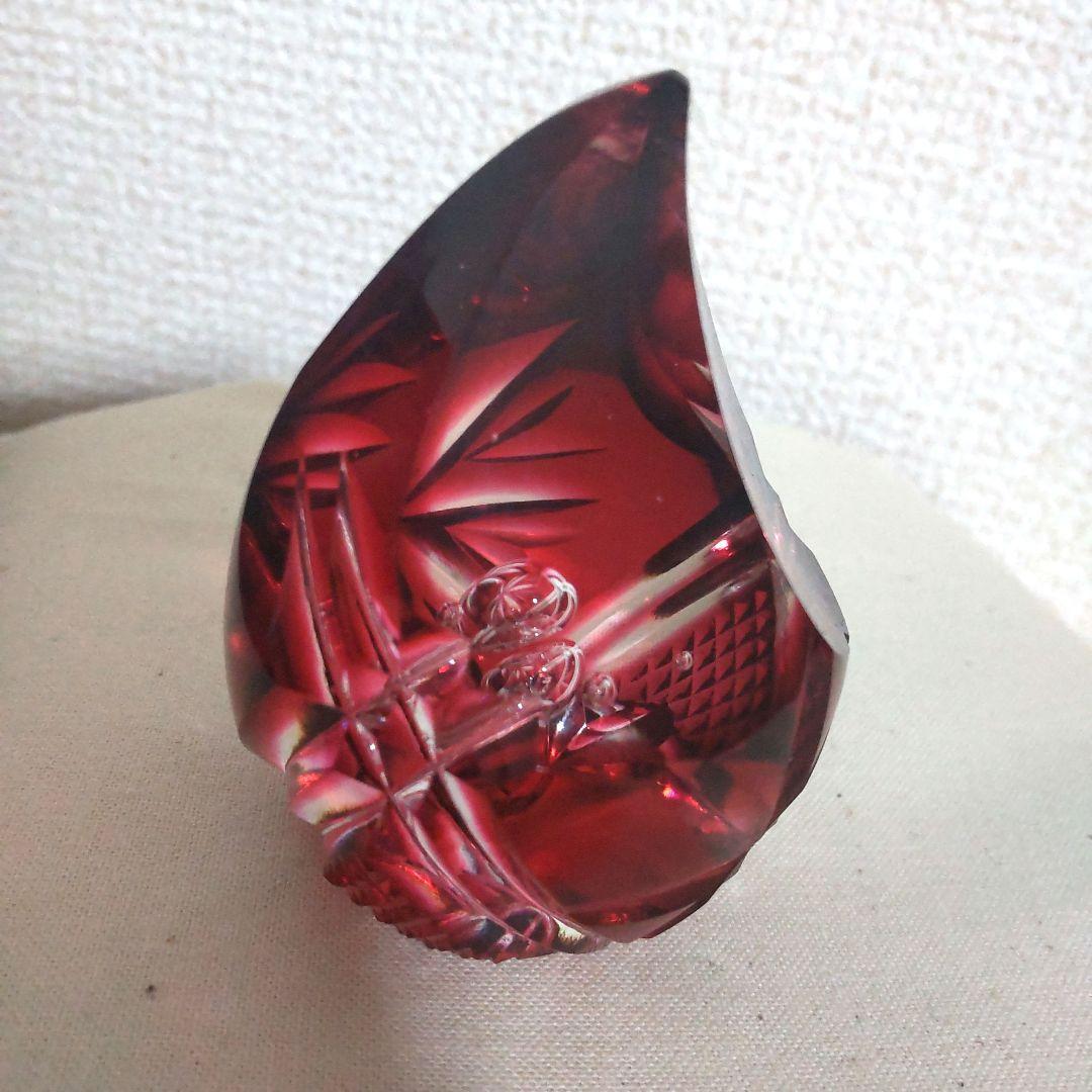 【値下げ済み】【美品】薩摩切子 ペーパーウェイト 薩摩の雫 赤