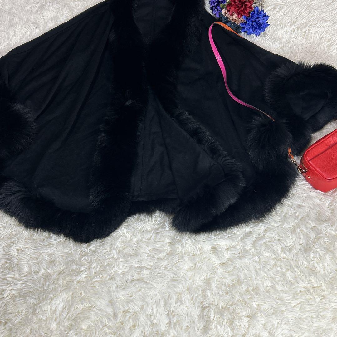 美品　サガファーズ　カシミヤ　ブルーフォックス　レッキス　ファー　ポンチョ　黒