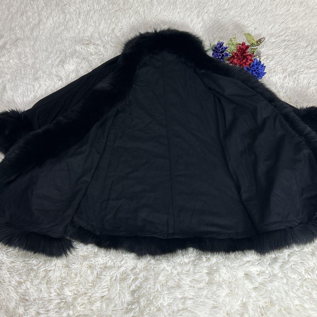 美品　サガファーズ　カシミヤ　ブルーフォックス　レッキス　ファー　ポンチョ　黒