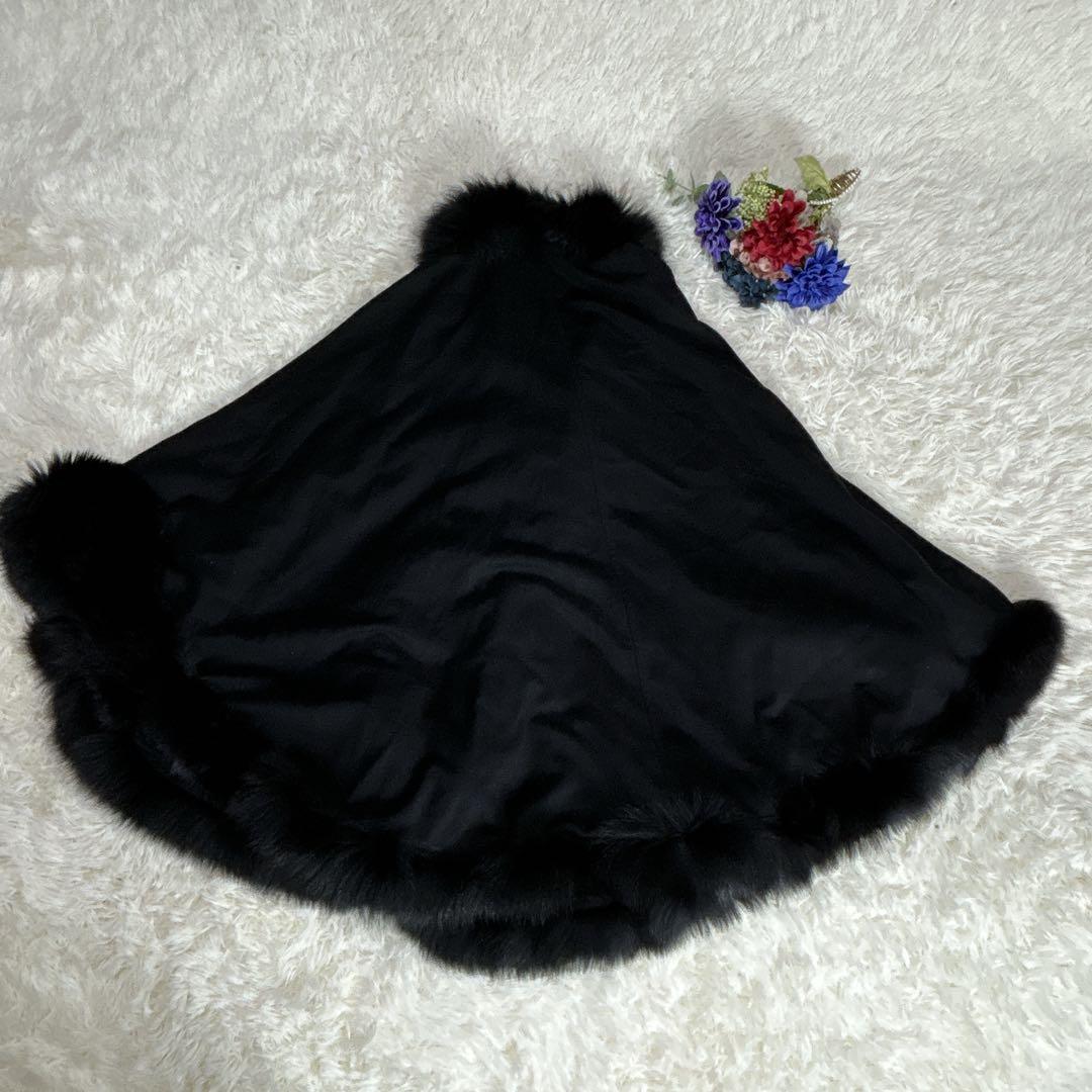 美品　サガファーズ　カシミヤ　ブルーフォックス　レッキス　ファー　ポンチョ　黒