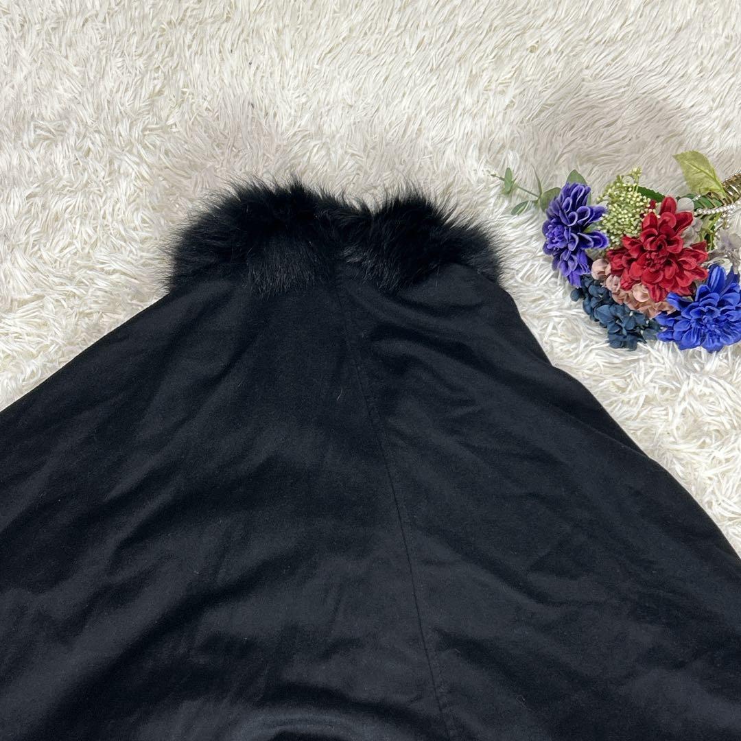 美品　サガファーズ　カシミヤ　ブルーフォックス　レッキス　ファー　ポンチョ　黒