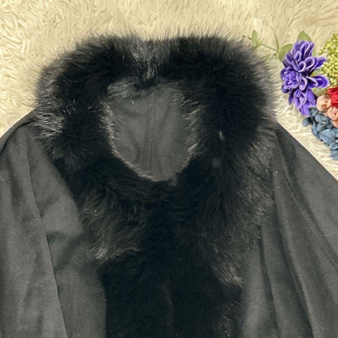 美品　サガファーズ　カシミヤ　ブルーフォックス　レッキス　ファー　ポンチョ　黒