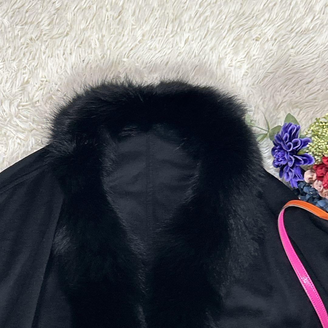美品　サガファーズ　カシミヤ　ブルーフォックス　レッキス　ファー　ポンチョ　黒