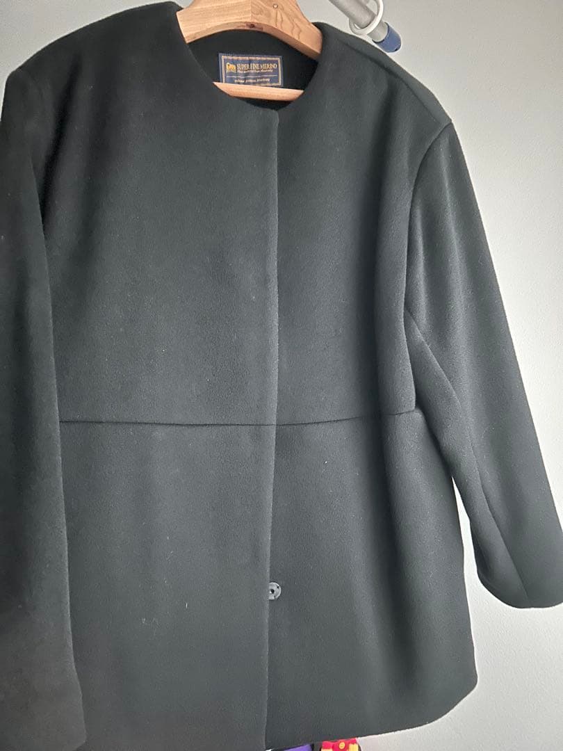 スーパーファインビーバークルーネックコートノーカラーコート