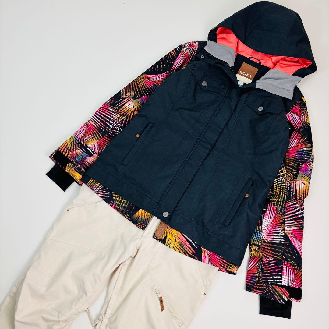 2477【極美品】ROXY ロキシー 上下セット スノボウェア 総柄 ブラック