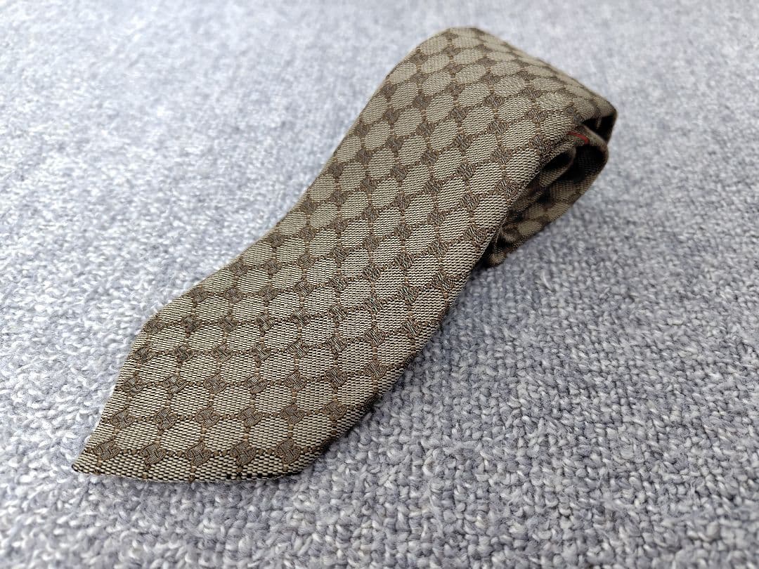 新品 GUCCI ネクタイ ゴールド GGチェック シェリーライン 箱付き