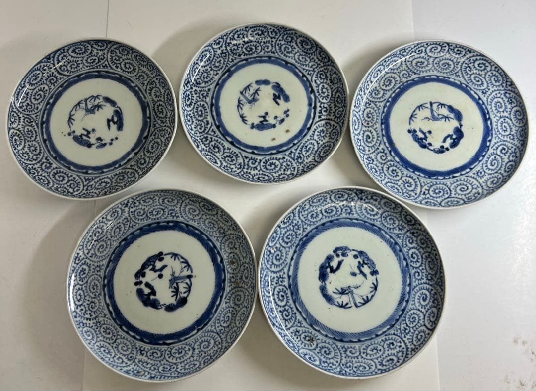江戸後期　古伊万里　蛸唐草七寸皿5枚　直径約19㎝　東Y7-1208☆2Fトヒオ