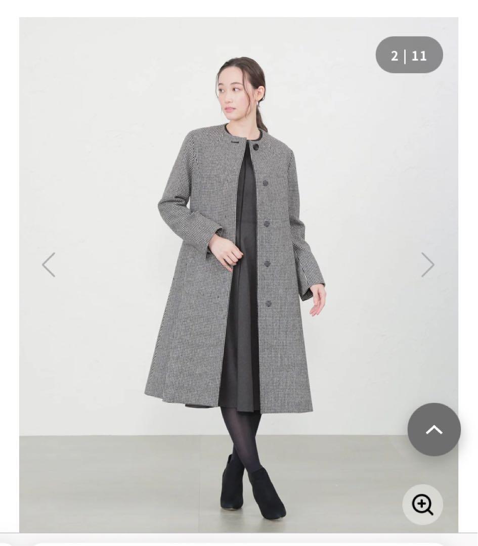 【美品】AMACA 女優コート　Aライン　千鳥格子柄