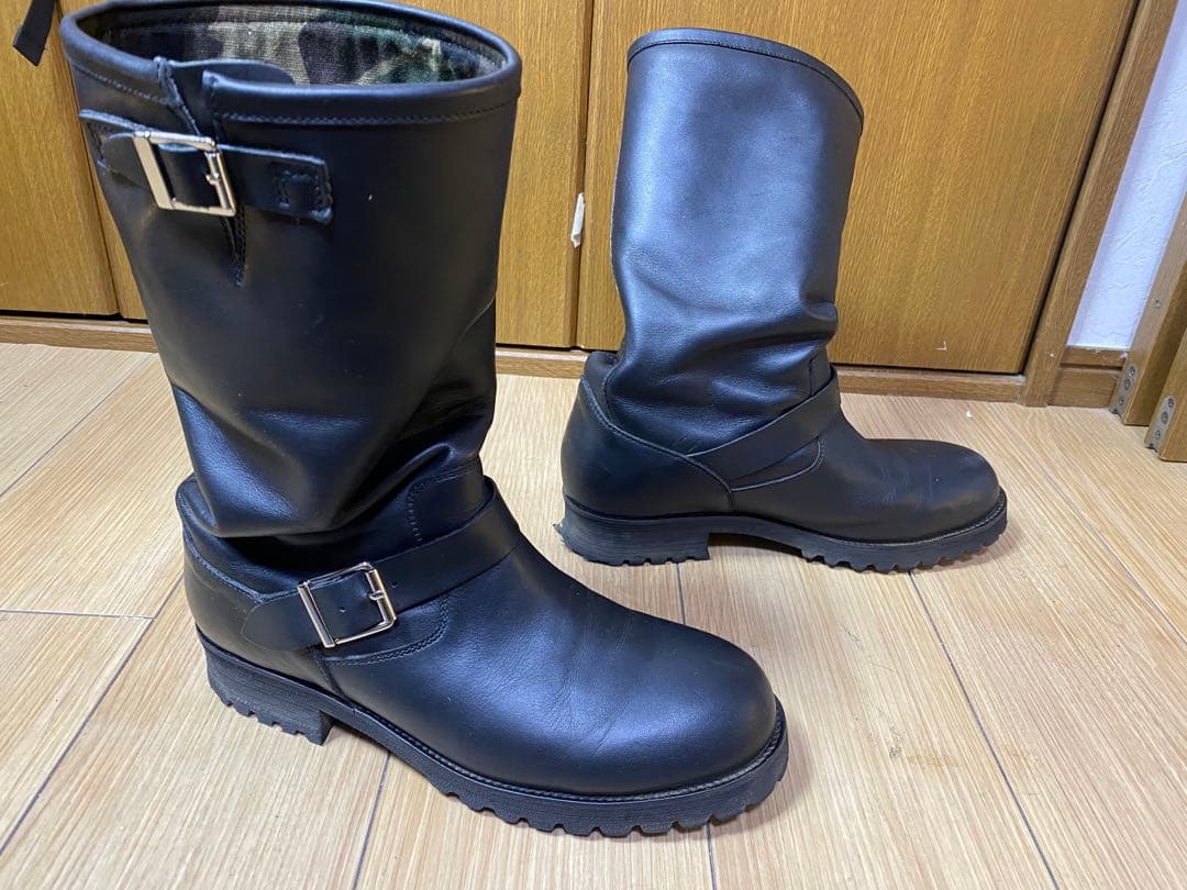 日本製　黒 レザー バックル付き エンジニアブーツ27センチ