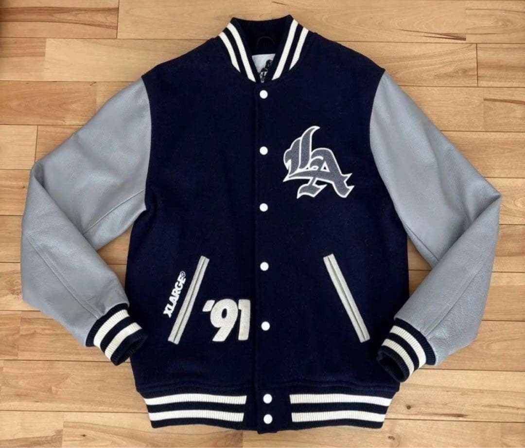 LサイズX-LARGE スタジャン ネイビー 91 カウハイドレザー