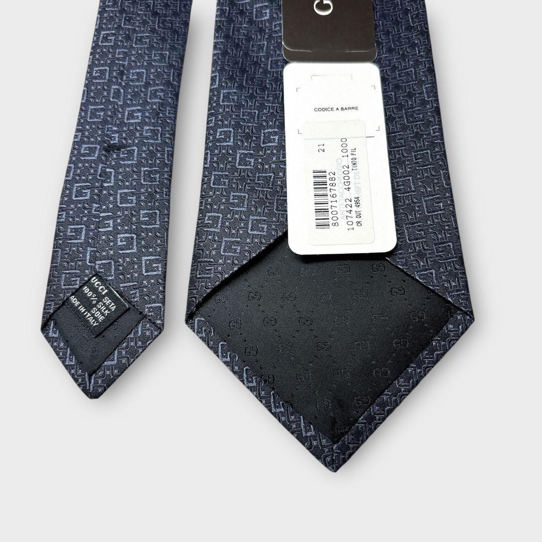GUCCI 未使用タグ付 ネクタイ 高級シルク 総Gロゴ ネイビー