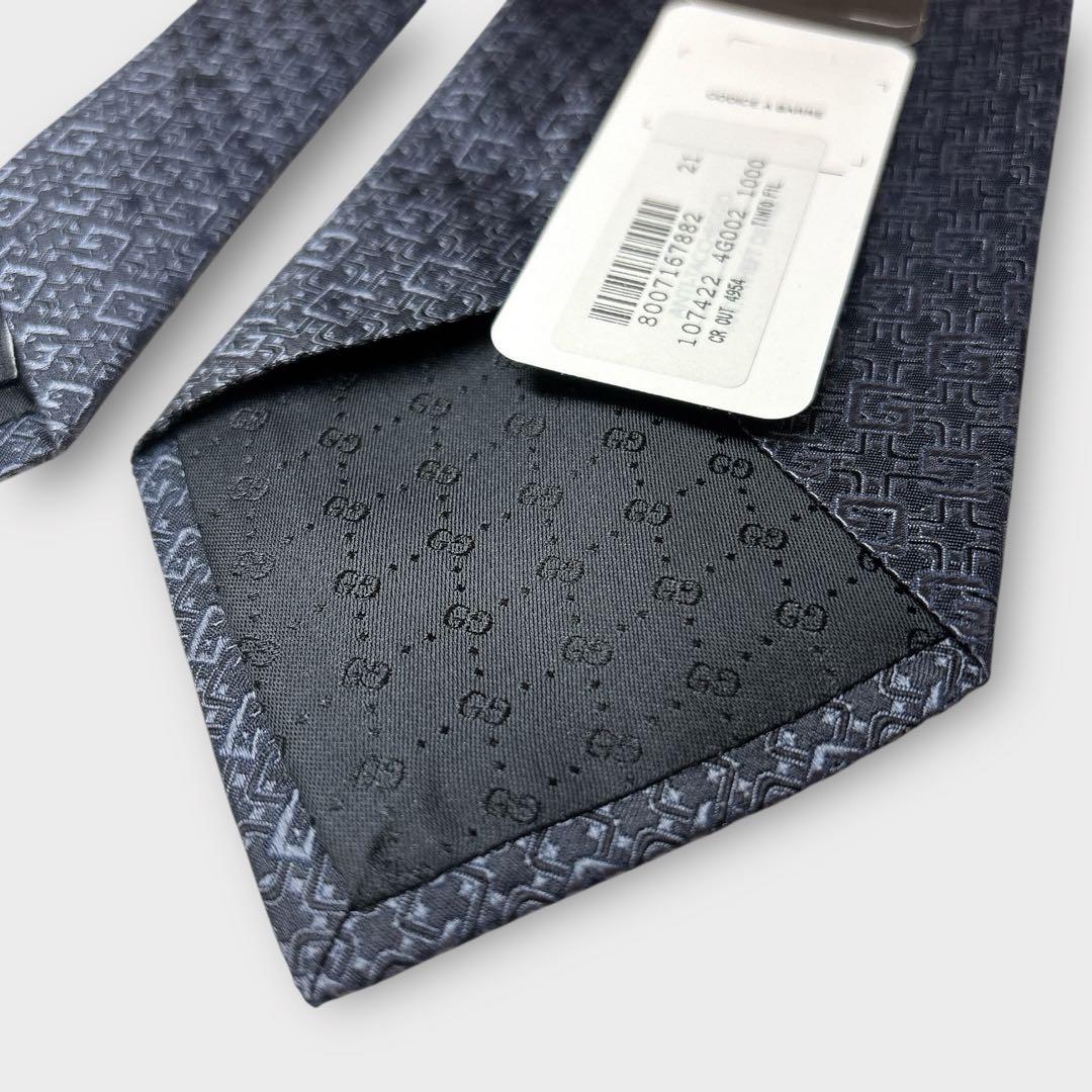 GUCCI 未使用タグ付 ネクタイ 高級シルク 総Gロゴ ネイビー
