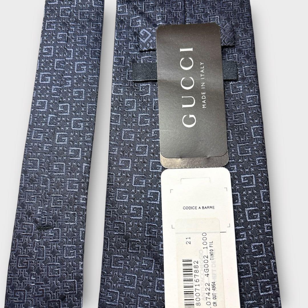 GUCCI 未使用タグ付 ネクタイ 高級シルク 総Gロゴ ネイビー
